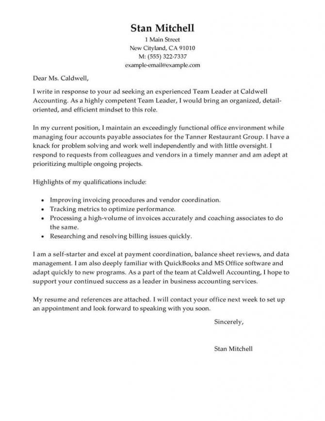 Sample Application Letter For Team Leader Position