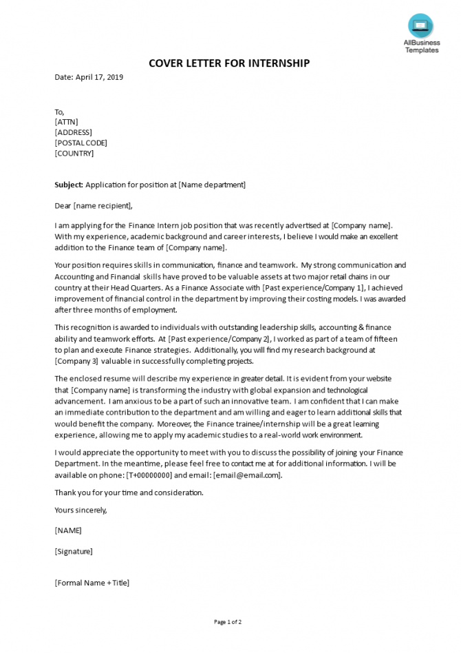How To Write A Cover Letter For An Internship In Finance Check How To Write A Cover Letter For An Internship In Finance Check
