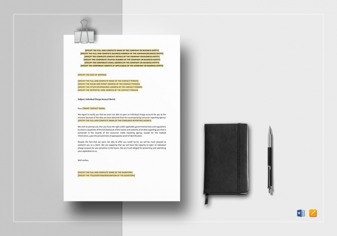 Individual Charge Account Denial Template In Word  Apple Pages