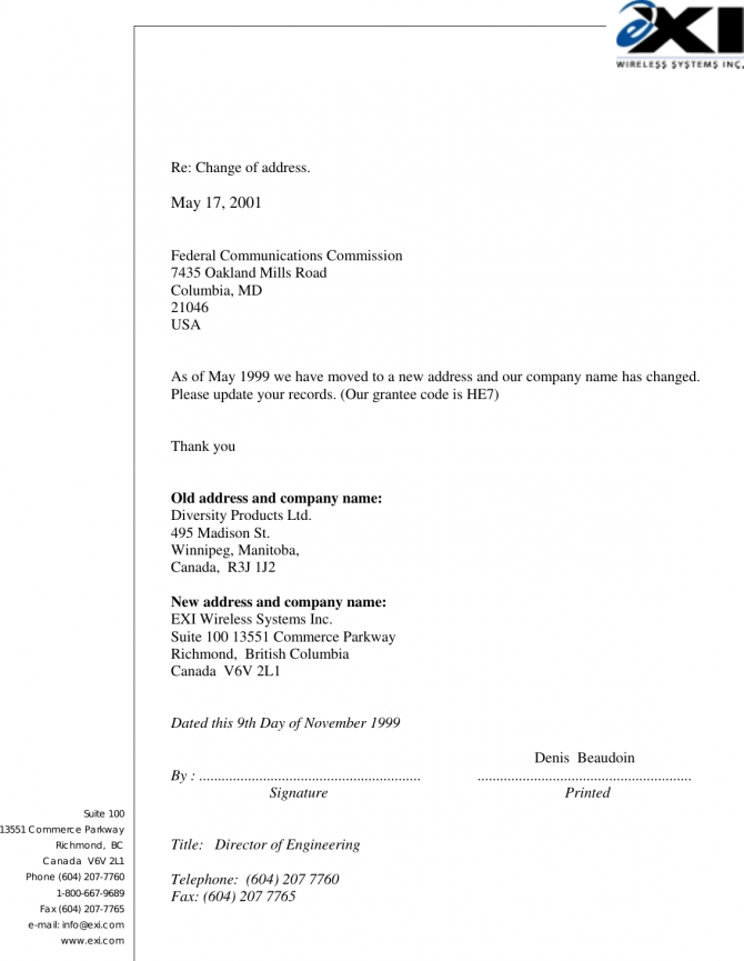 Max Controller Cover Letter Letter Notifying Fcc Of Change In