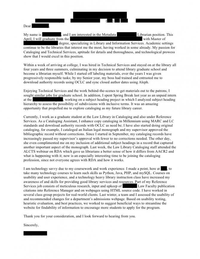 Metadata Librarian Cover Letter