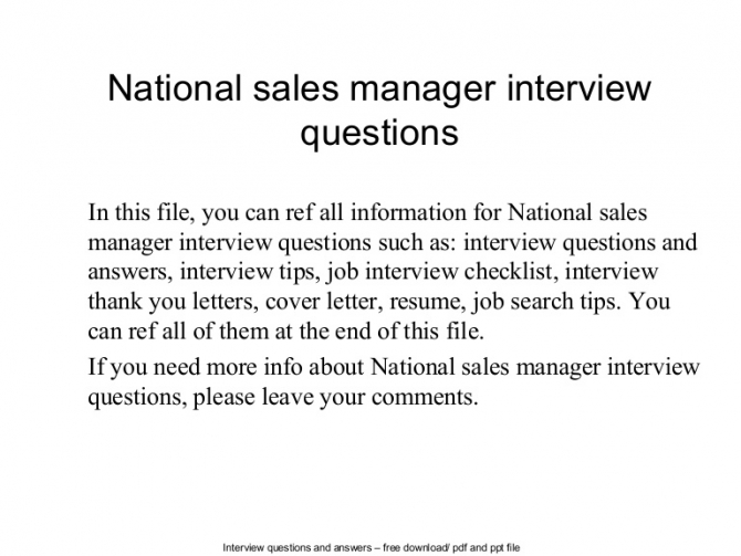 National Sales Manager Interview Questions
