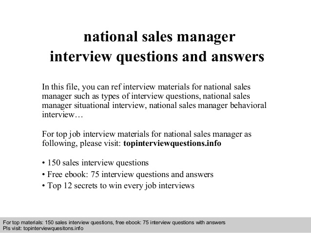 National Sales Manager Interview Questions And Answers
