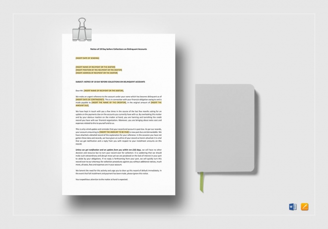 Notice Of  Day Before Collections On Delinquent Account Template