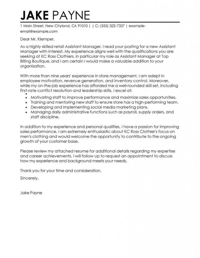 Outstanding Retail Assistant Manager Cover Letter Examples