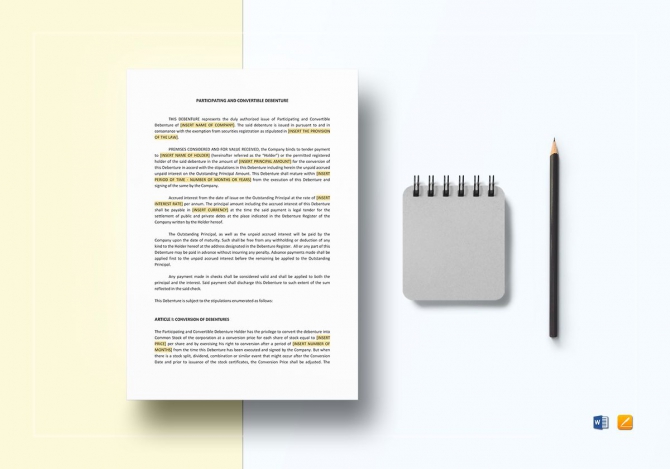 Participating And Convertible Debenture Template In Word  Apple Pages