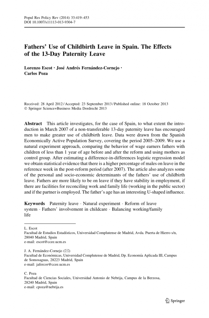 Pdf Fathers Use Of Childbirth Leave In Spain The Effects Of The Pdf Fathers Use Of Childbirth Leave In Spain The Effects Of The