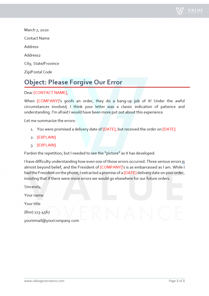 Please Forgive The Error Made In Order