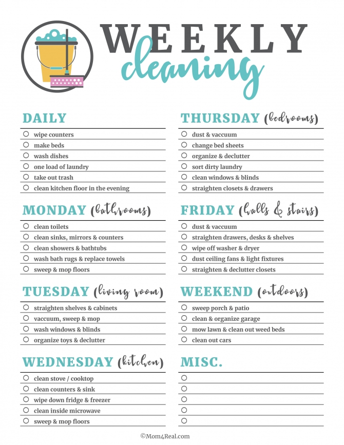 Printable Cleaning Checklists For Daily Weekly And Monthly Cleaning Printable Cleaning Checklists For Daily Weekly And Monthly Cleaning