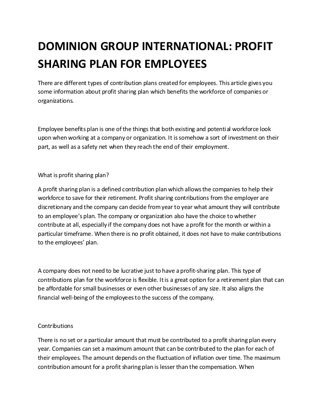 Profit Sharing Plan For Employees