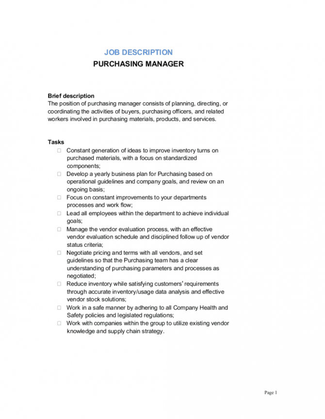 Purchasing Manager Job Description Template
