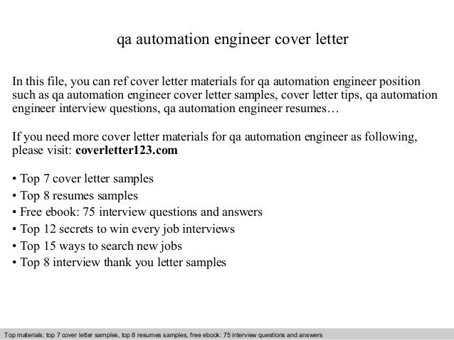 Qa Automation Engineer Cover Letter
