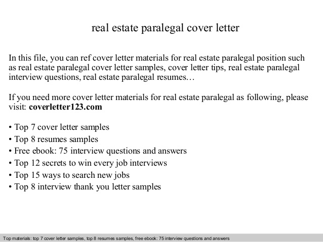 Real Estate Paralegal Cover Letter