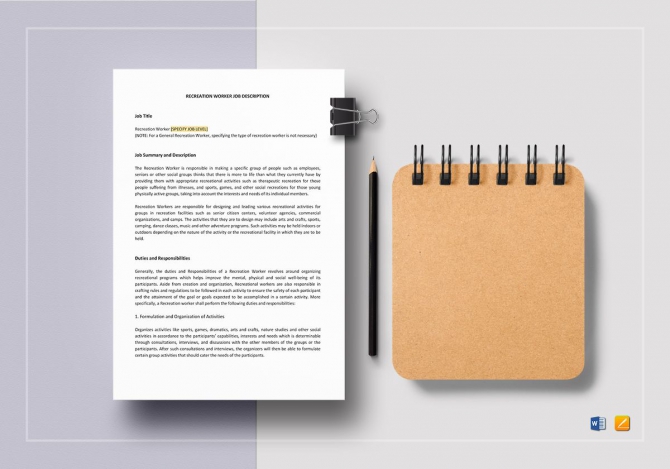 Recreation Worker Job Description Template In Word Apple Pages Recreation Worker Job Description Template In Word Apple Pages