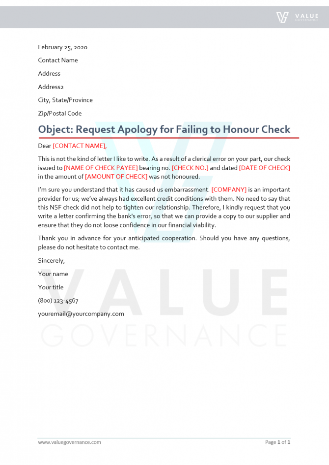 Request Apology For Nsf Check Due To Error Request Apology For Nsf Check Due To Error