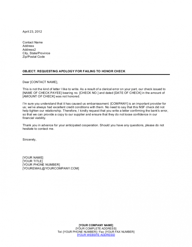 Request Apology For Nsf Check Due To Error Template Request Apology For Nsf Check Due To Error Template
