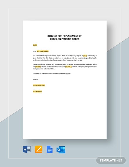 Request For Replacement Of Check On Pending Order Template