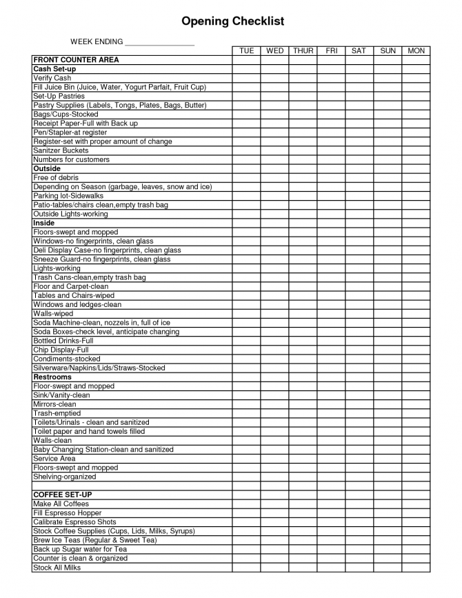 daily task retail store daily checklist