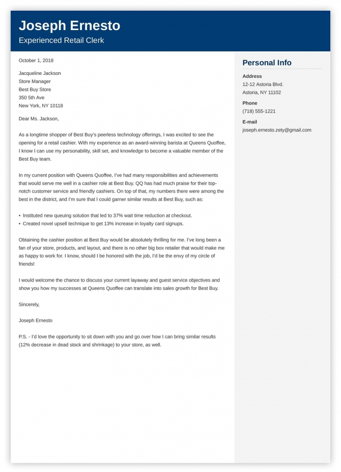 Retail Cover Letter Examples For