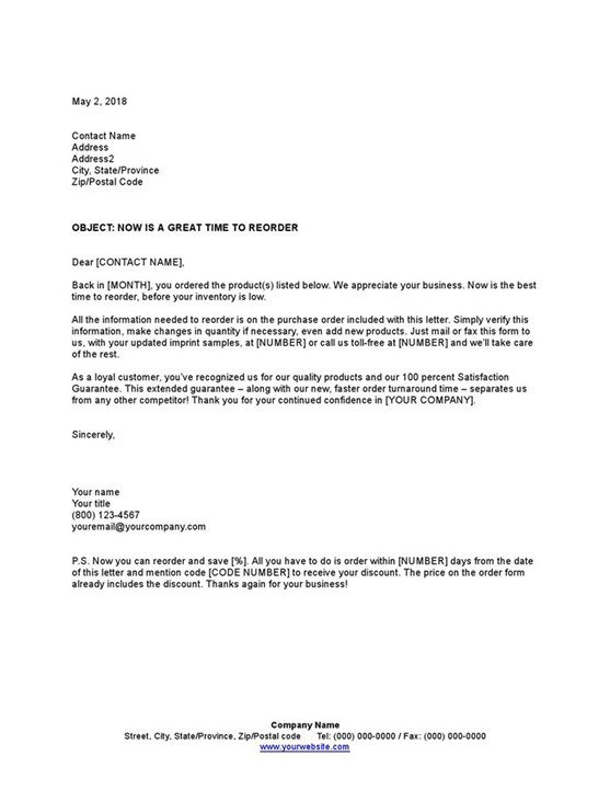 Sample Now Is A Great Time To Reorder Template