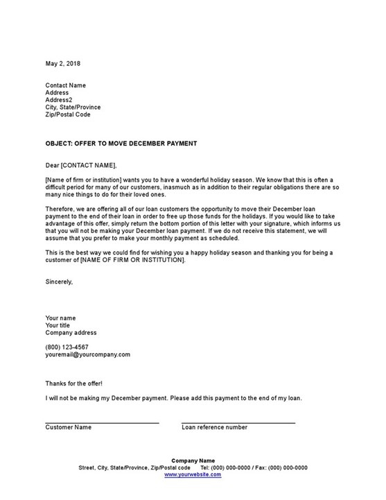 Sample Offer To Loan Customers To Move December Payment Template Sample Offer To Loan Customers To Move December Payment Template