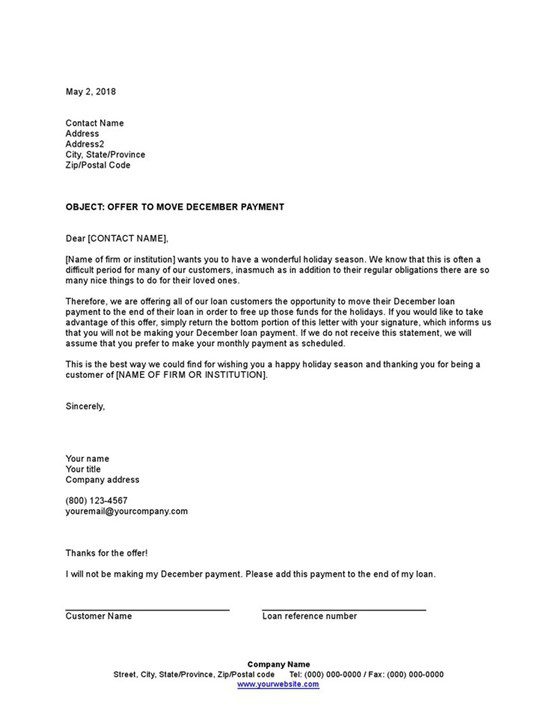 Sample Offer To Loan Customers To Move December Payment Template Sample Offer To Loan Customers To Move December Payment Template