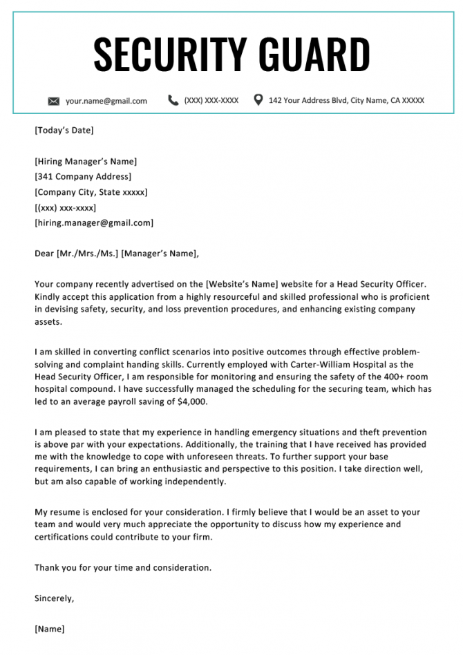 examples of application letter for security guard