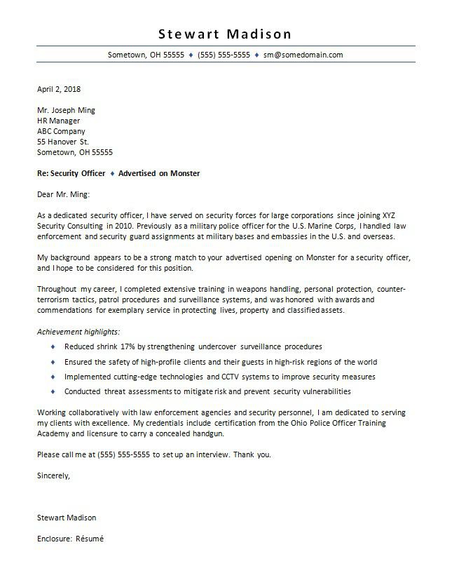 Security Officer Cover Letter Gotilo   Security Officer Cover Letter Sample 4 