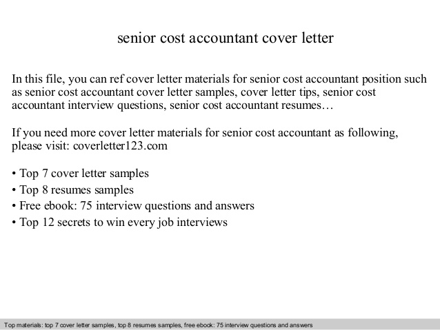 Senior Cost Accountant Cover Letter
