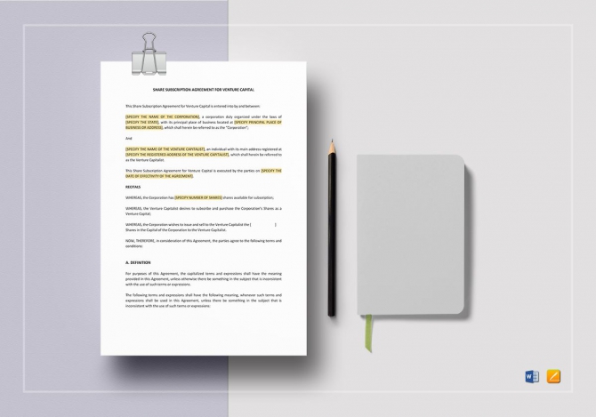 Share Subscription Agreement For Venture Capital Template In Word