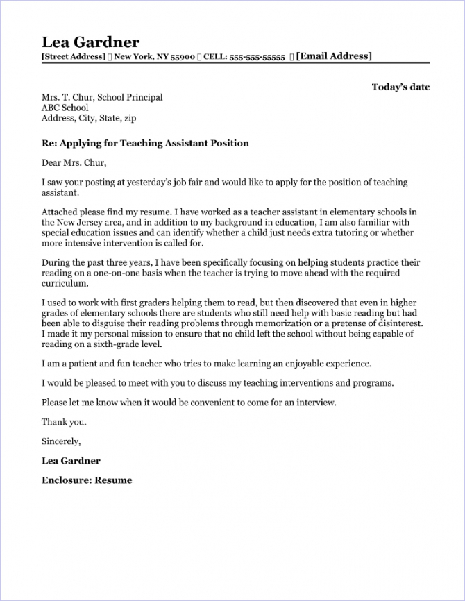 example of application letter for assistant teacher