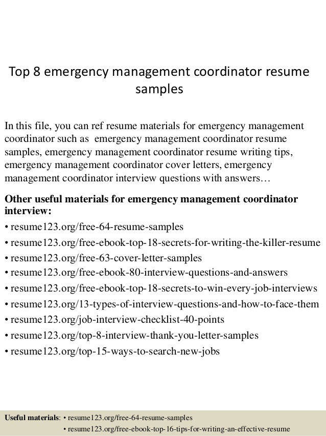 Top  Emergency Management Coordinator Resume Samples