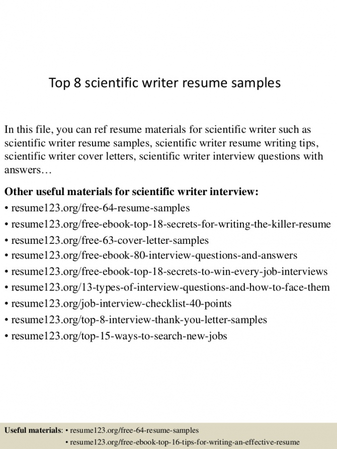 Top  Scientific Writer Resume Samples