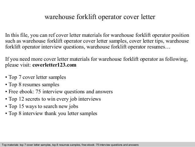 Warehouse Forklift Operator Cover Letter