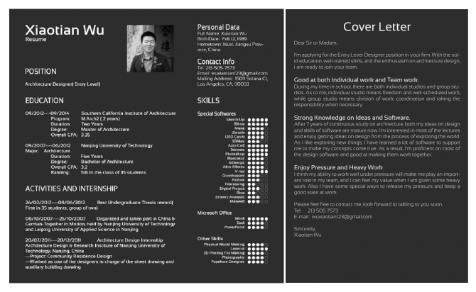 Work Sample With Resume Cover Letter By Xiaotian Wu Work Sample With Resume Cover Letter By Xiaotian Wu